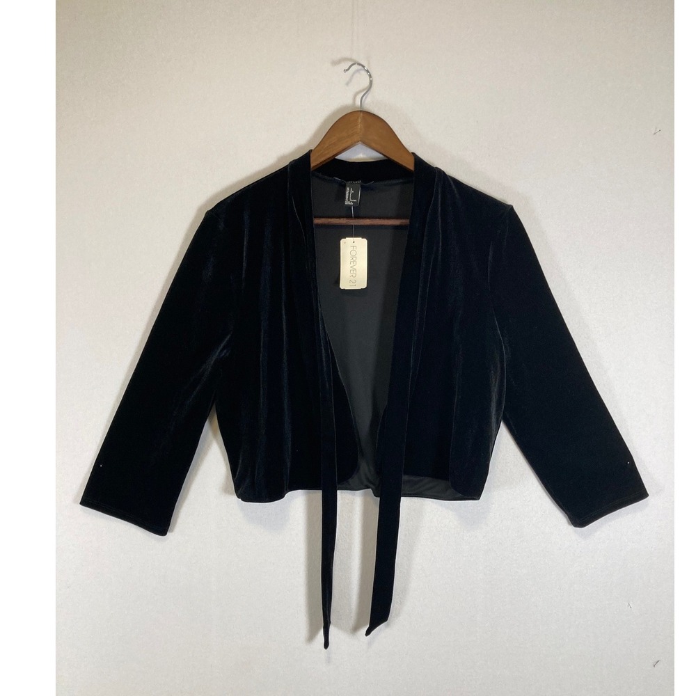 Gothic Glam Forever 21 NWT Women LG Black Velvet Tie Front Cropped Bolero Shrug